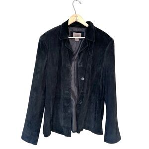 John Paul Richard Black Suede Washable Leather Button Down Shirt Jacket Size 14
